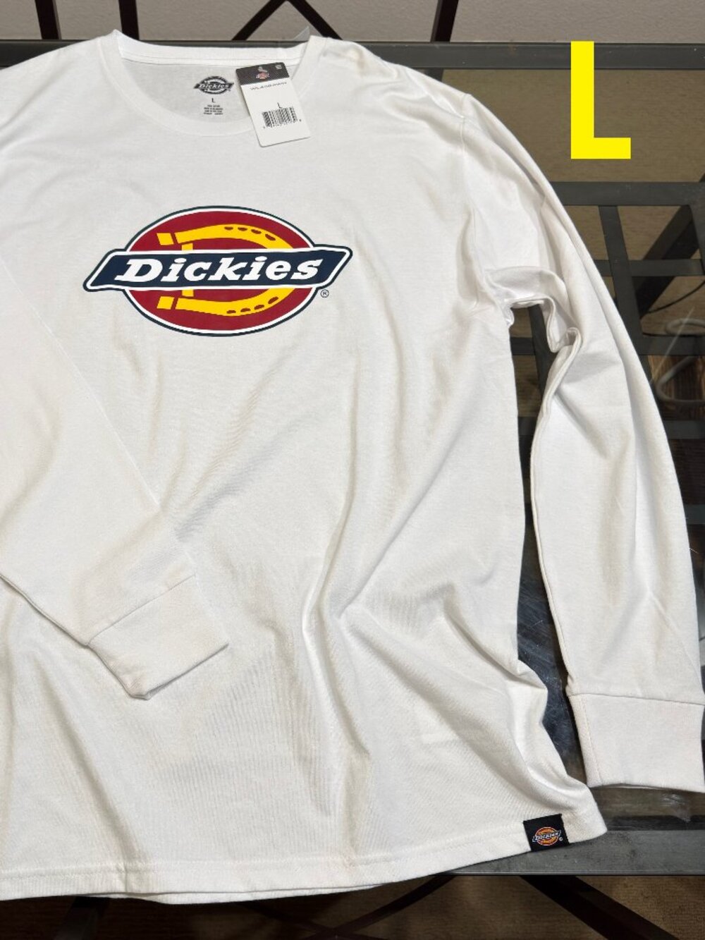 DICKIES MENS WHITE L LONG SLEEVE COTTON CREW TSHIRT TEE NWT